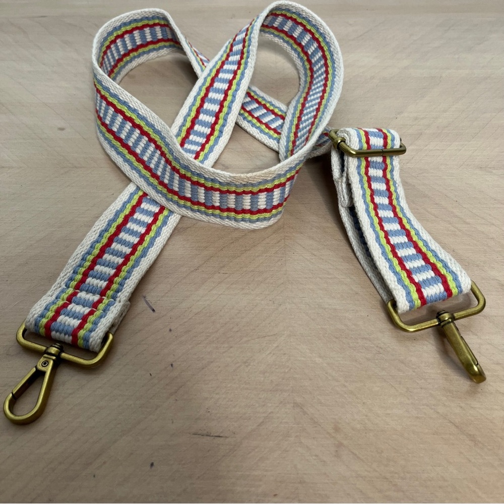 Colorful Striped Bag Strap with Gold-tone Hardware Woven Cream/Blue/Green/Red